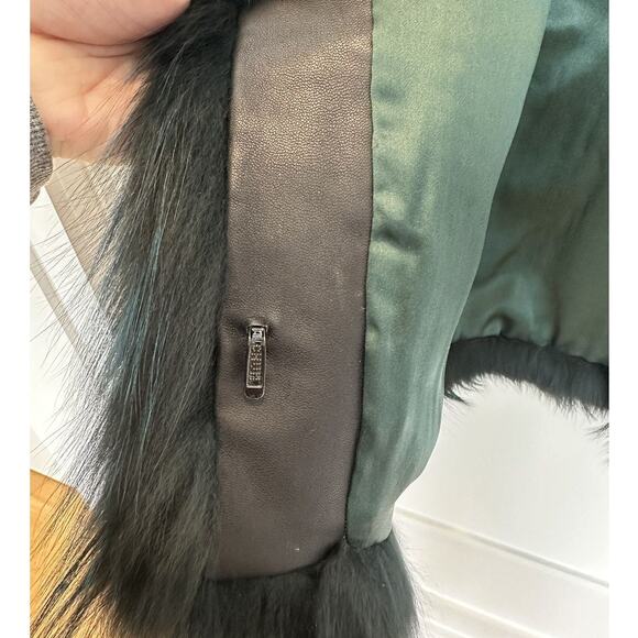 Vintage Co Peplum Fur Vest Dark Green size S Fox & Hare Fur & Silk lined - Picture 9 of 15